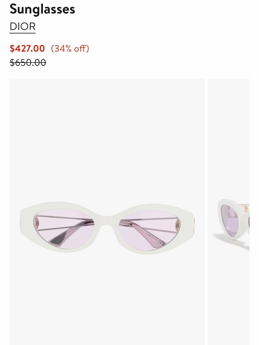 Dior White 30Montaigne Sunglasses